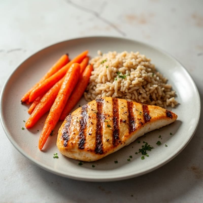 Grilled Chicken Breast with Roasted Carrots and Brown Rice