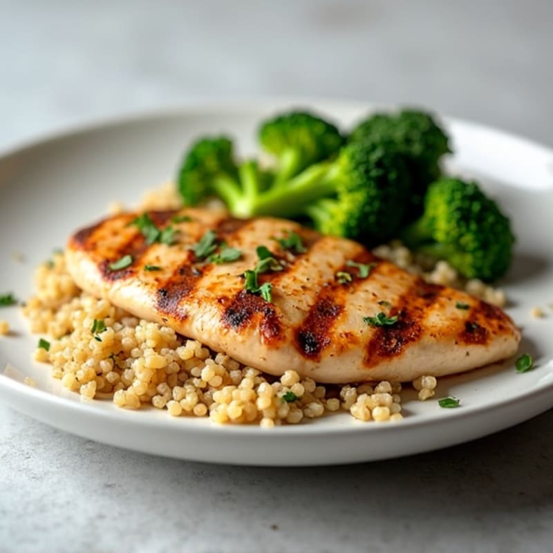 Grilled Chicken Breast with Quinoa and Steamed Broccoli