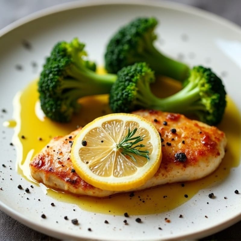 Crispy Lemon Garlic Chicken Breast with Roasted Broccoli