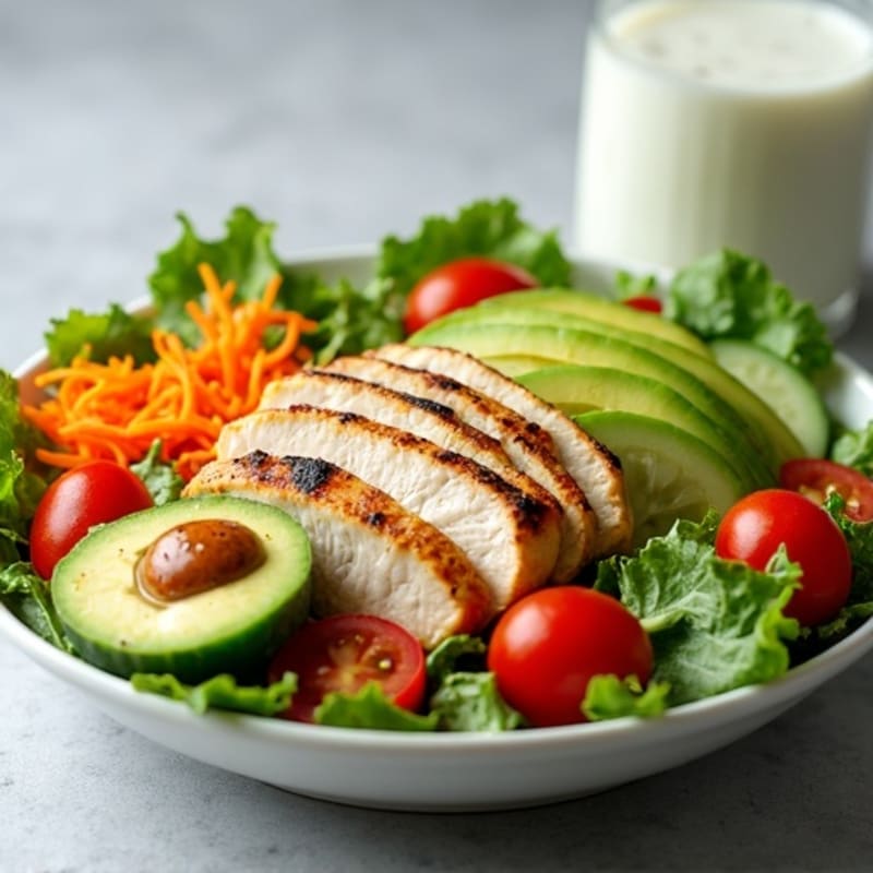 Grilled Chicken Power Salad with Creamy Avocado and Crunchy Veggies