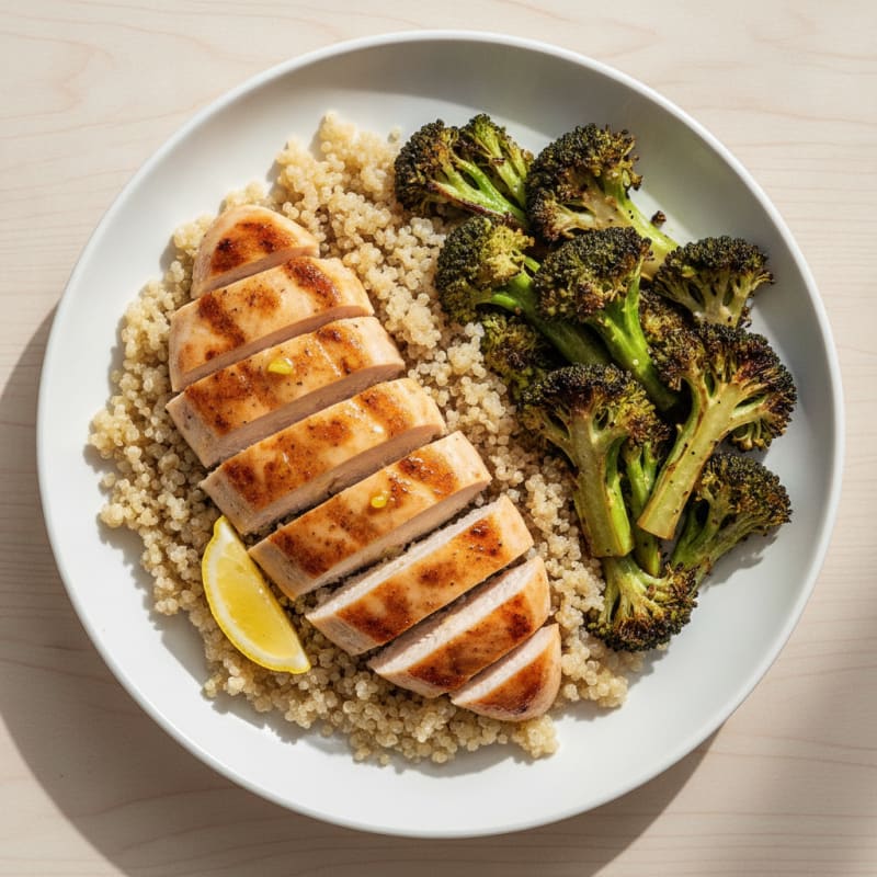 Grilled Chicken Breast with Quinoa and Roasted Broccoli