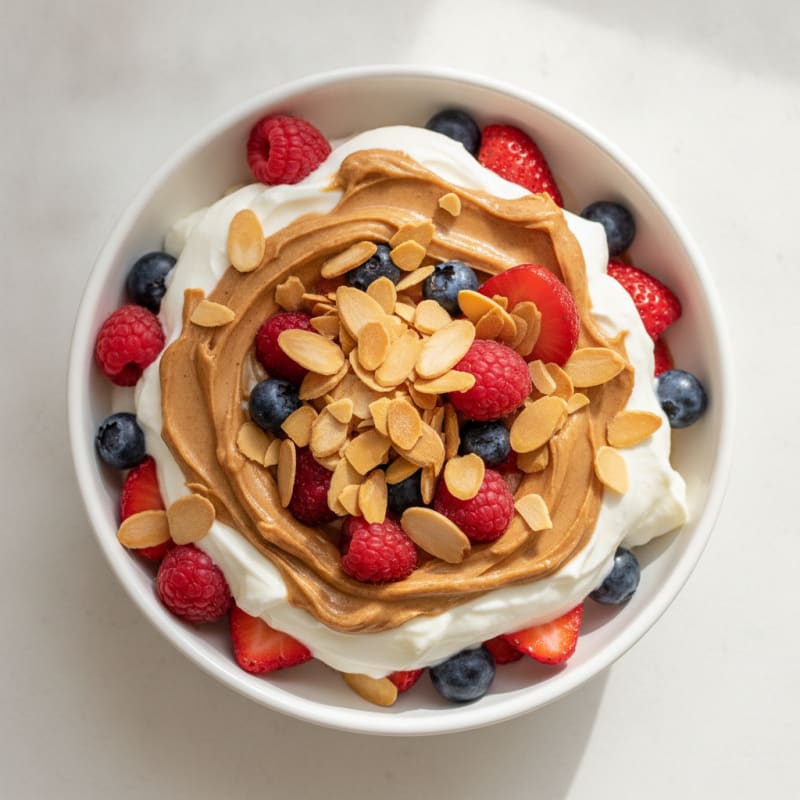 Creamy Almond Butter Protein Parfait with Mixed Berries