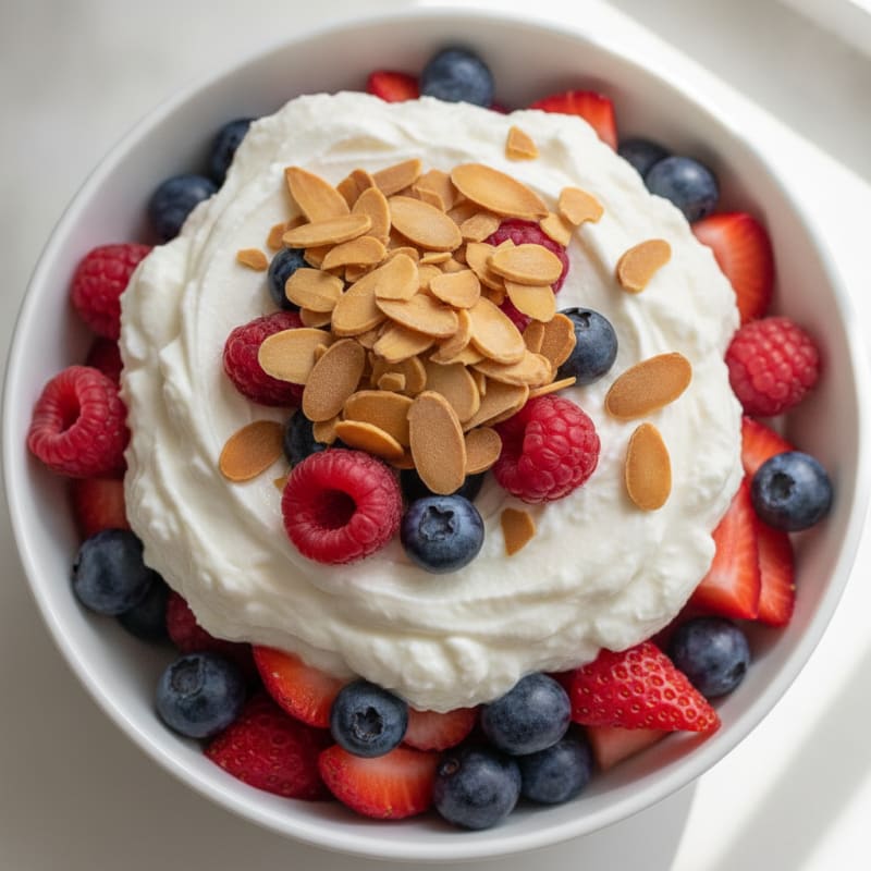 Greek Yogurt Protein Parfait with Mixed Berries and Almonds