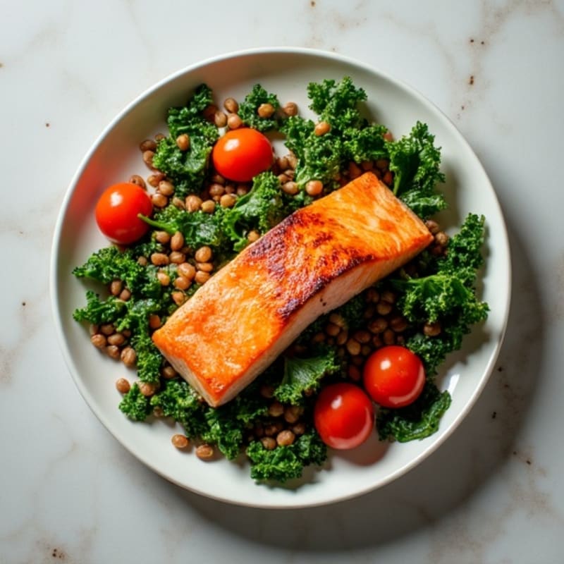 Seared Salmon with Lentil and Kale Salad