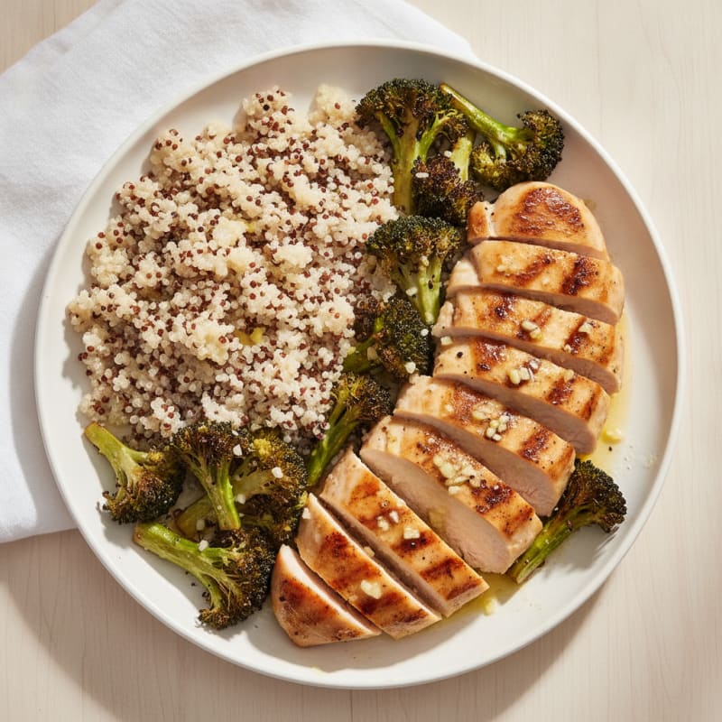 Grilled Lemon Garlic Chicken Breast with Quinoa and Roasted Broccoli