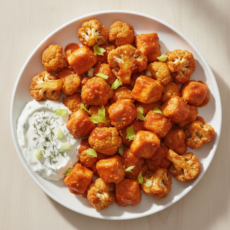 High-Protein Buffalo Cauliflower and Chicken Bites