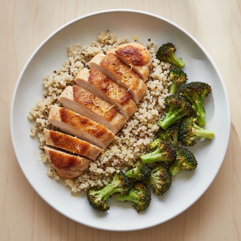 Seared Chicken Breast with Quinoa and Roasted Broccoli