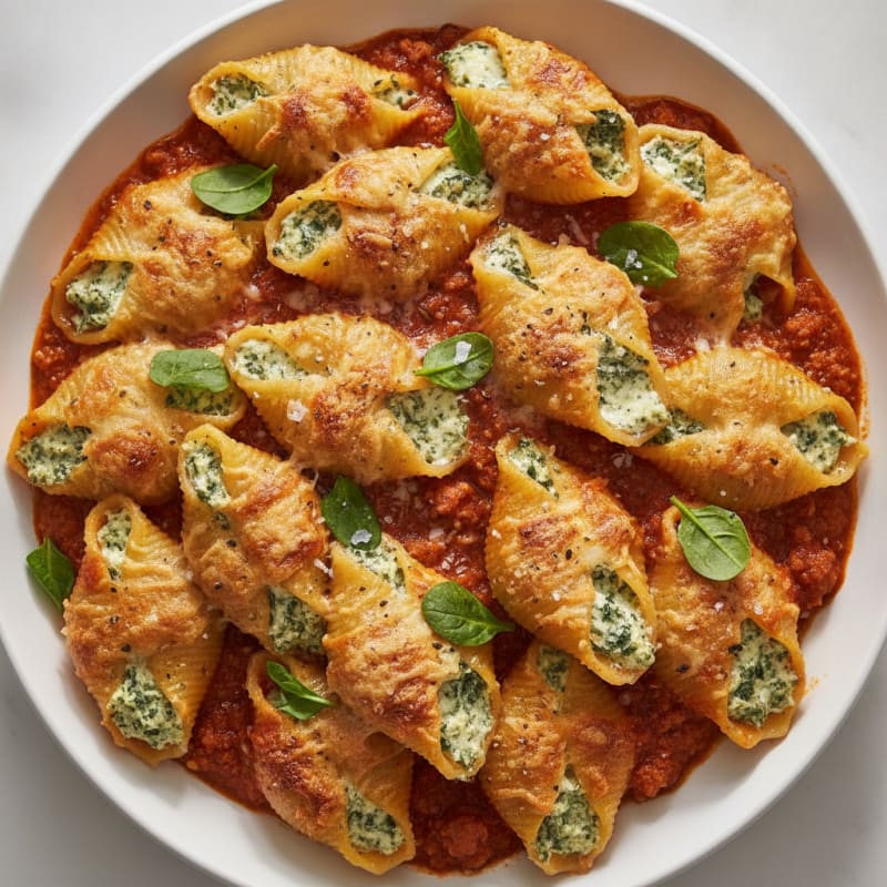 Spinach Ricotta Pasta Shells Baked Marinara