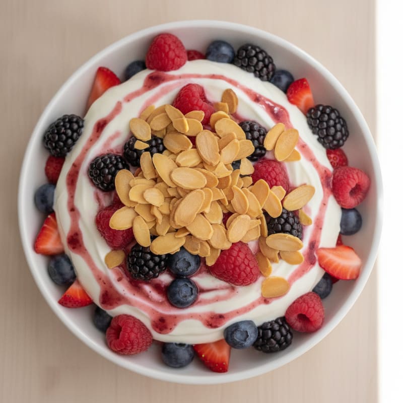 Greek Yogurt Protein Parfait with Mixed Berries and Almonds