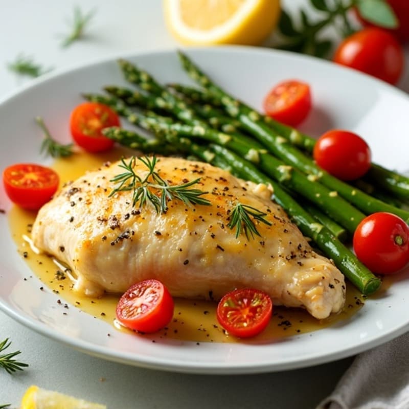 Sheet Pan Lemon Herb Chicken with Roasted Asparagus and Cherry Tomatoes