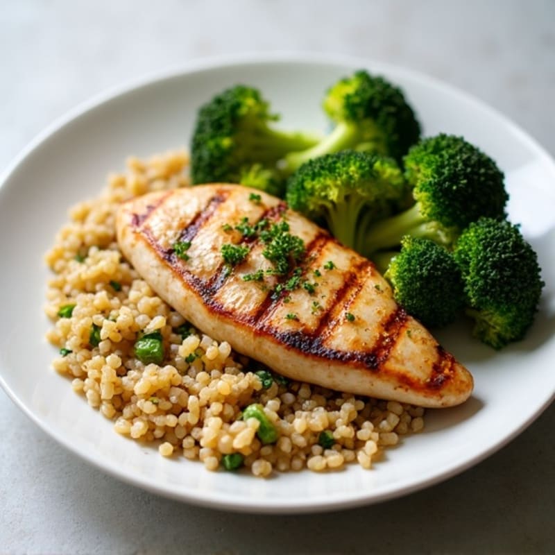 Grilled Chicken Breast with Quinoa and Roasted Broccoli