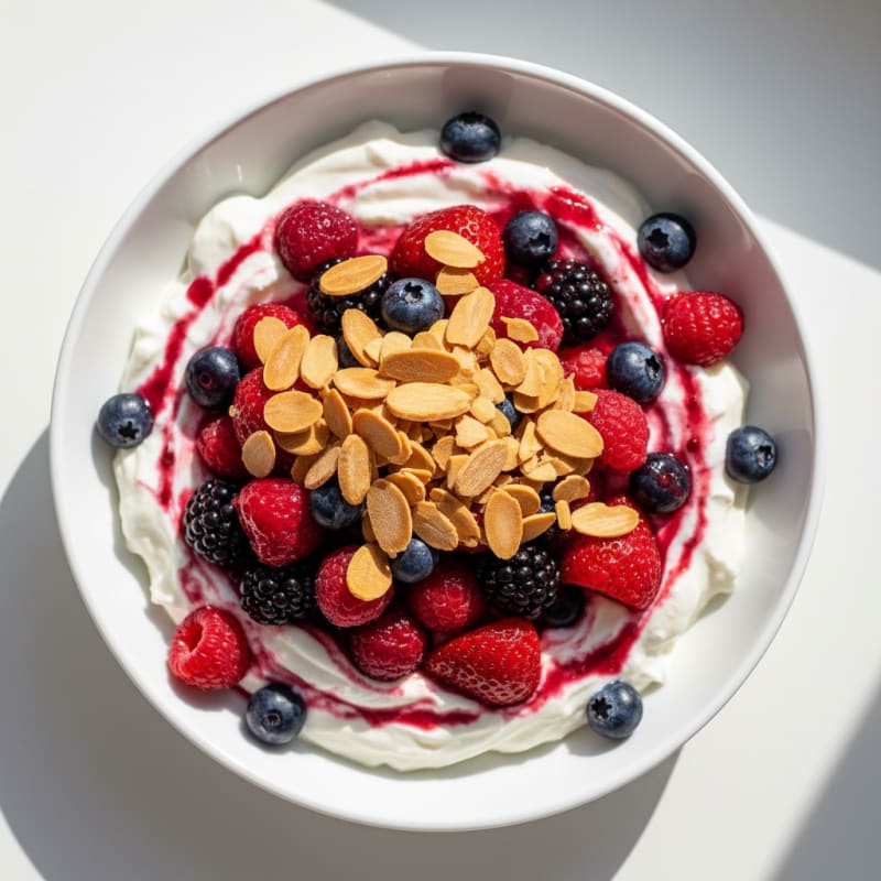 Greek Yogurt Protein Parfait with Mixed Berries and Almonds