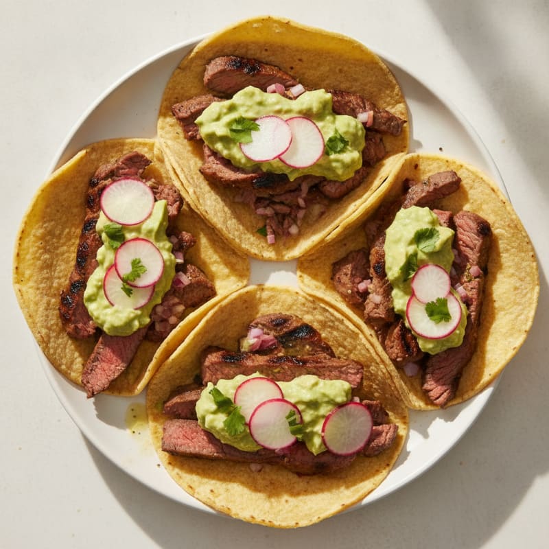 Carne Asada Tacos with Avocado Salsa