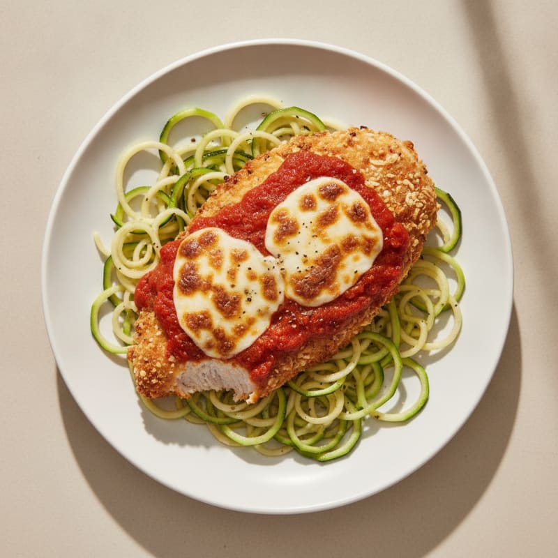 Crispy Chicken Parmesan with Zucchini Noodles