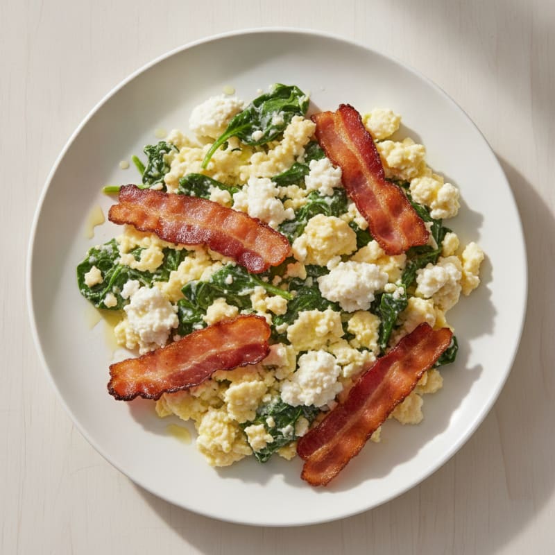Cottage Cheese Scramble with Spinach and Turkey Bacon