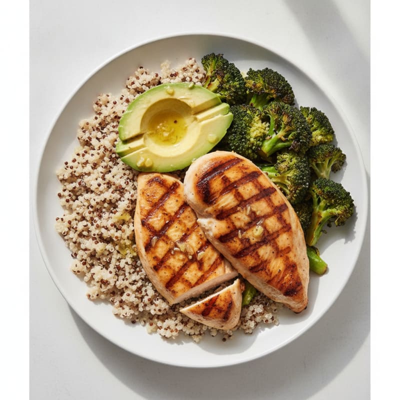 Grilled Chicken Breast and Quinoa Bowl with Roasted Broccoli