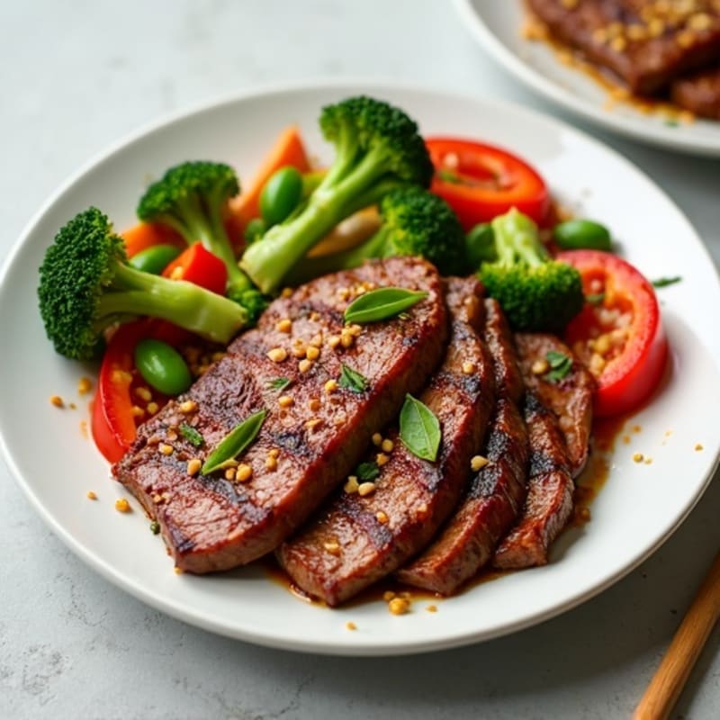Sweet Ginger Garlic Seared Beef with Sesame Vegetables