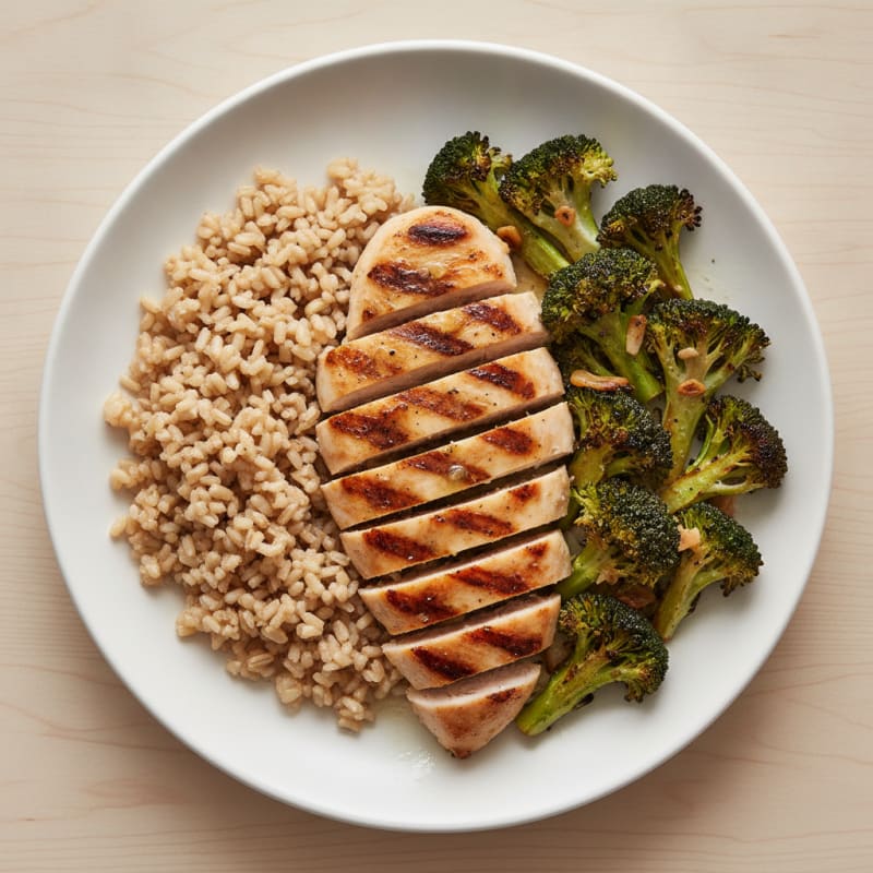 Grilled Chicken Breast with Roasted Broccoli and Brown Rice