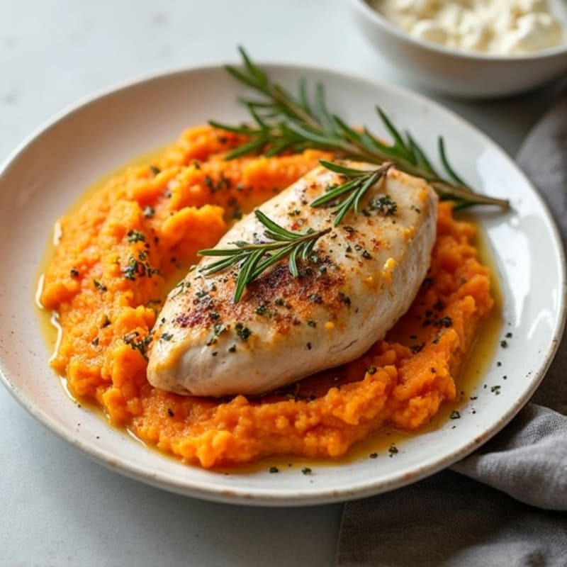 Herb-Roasted Chicken with Sweet Potato Mash