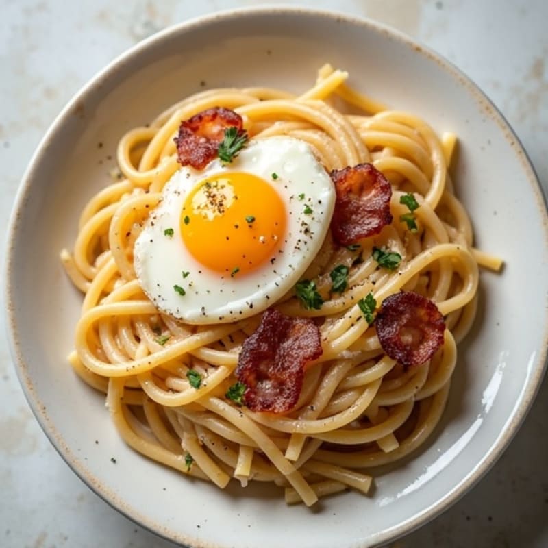 Creamy Whole Wheat Carbonara with Crispy Turkey Bacon