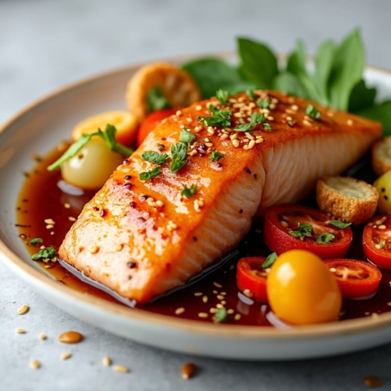 Ginger-Sesame Seared Salmon with Crispy Vegetables