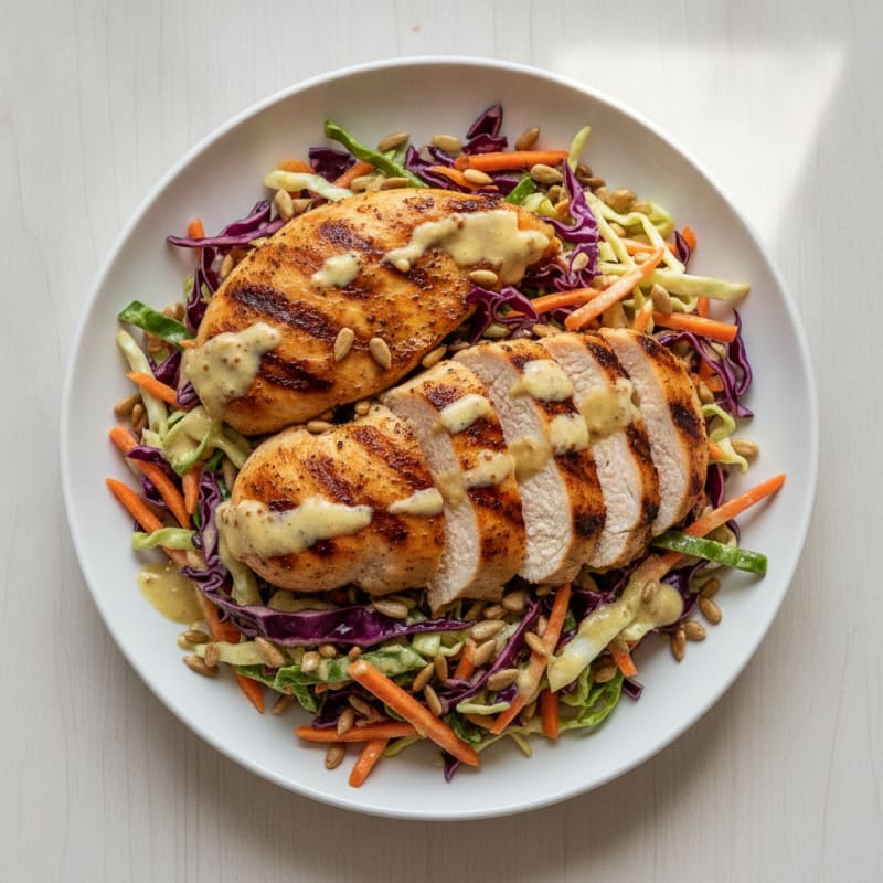 Grilled Chicken Breast with Crunchy Cabbage Slaw