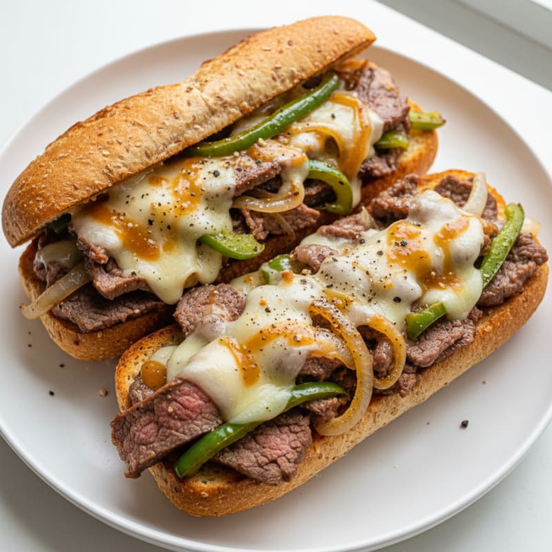 Tender Caramelized Beef Cheesesteak Sandwich