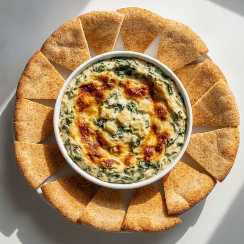 Baked Spinach Artichoke Dip with Toasted Pita