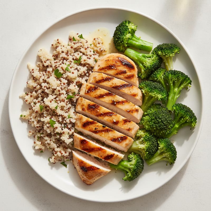 Grilled Chicken Breast with Quinoa and Steamed Broccoli