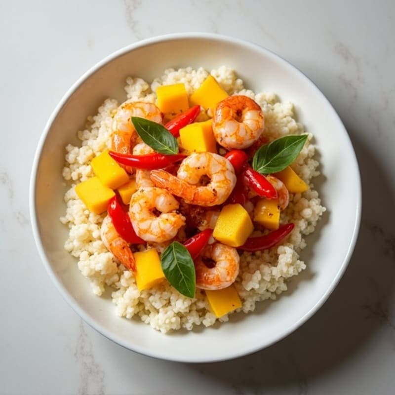 Spicy Mango Shrimp with Creamy Coconut Cauliflower Rice