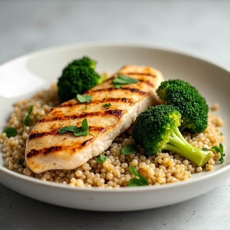 Grilled Chicken Breast with Roasted Broccoli and Quinoa