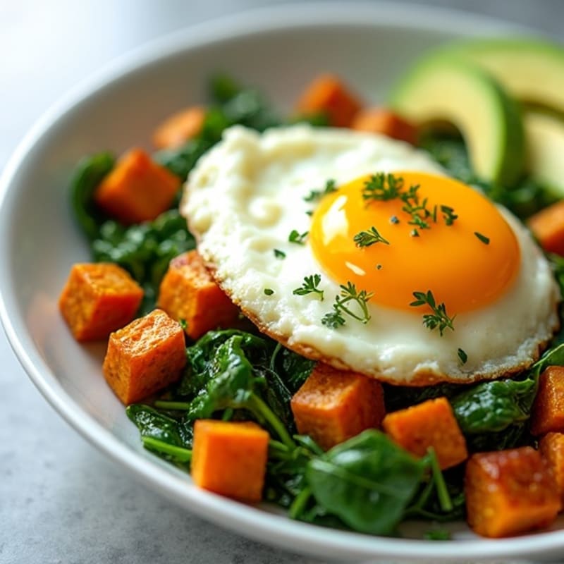 Cottage Cheese Scramble with Spinach and Roasted Sweet Potato