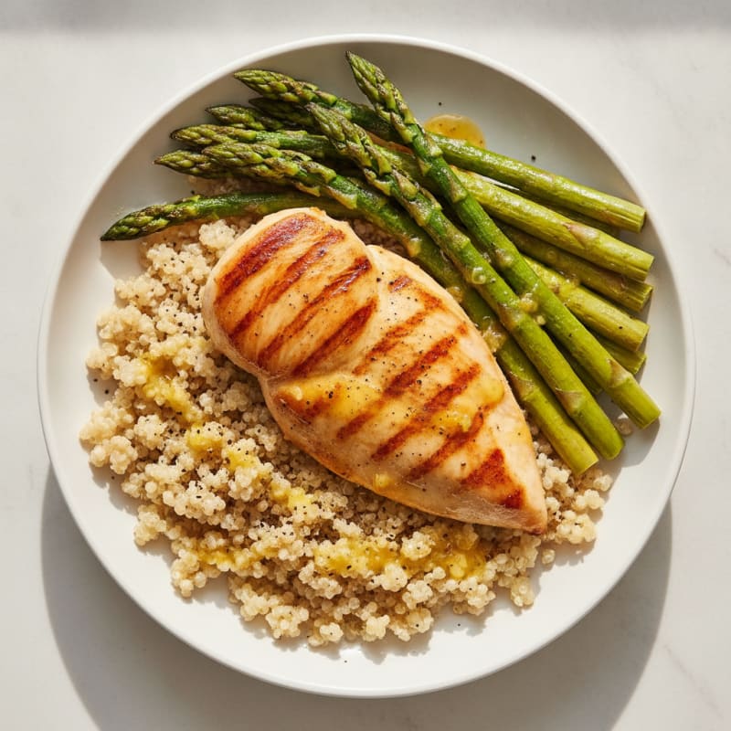 Pan-Seared Chicken with Roasted Asparagus and Quinoa