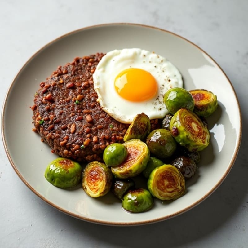 Lean Ground Beef with Crispy Roasted Brussels Sprouts