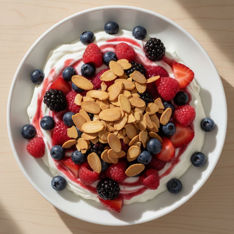Greek Yogurt Protein Parfait with Mixed Berries and Almonds