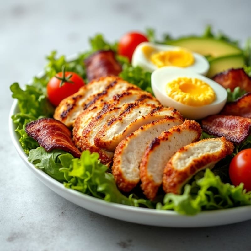 Grilled Chicken Salad with Crispy Bacon, Hard-Boiled Eggs, and Creamy Avocado