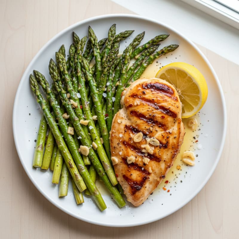 Zesty Roasted Asparagus with Lemon and Garlic Chicken