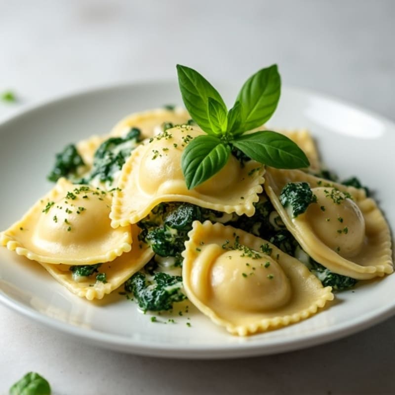 Creamy Ricotta Spinach Ravioli with Herb Sauce