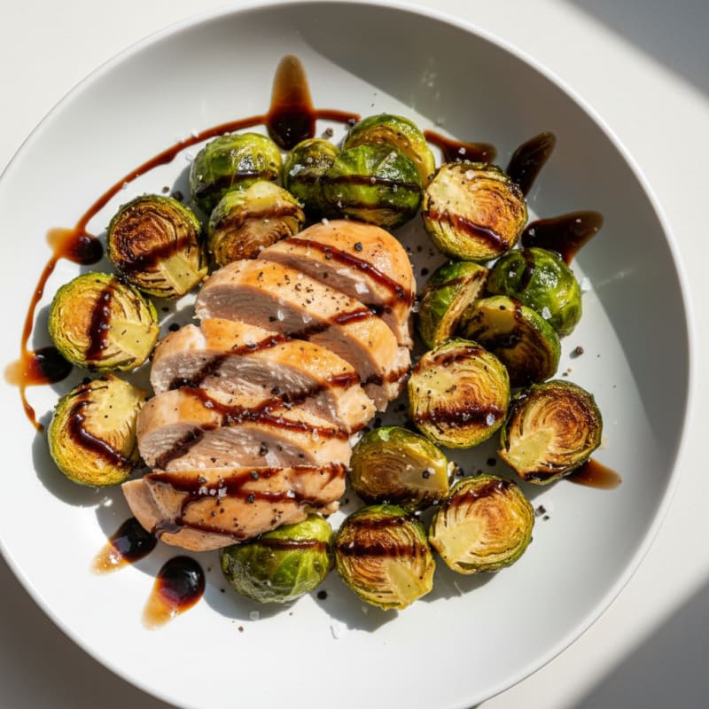 Roasted Brussels Sprouts with Balsamic Glaze and Chicken