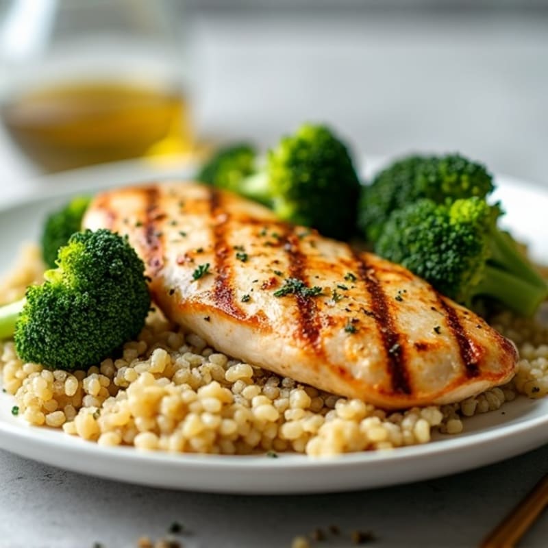 Grilled Chicken Breast with Roasted Broccoli and Quinoa