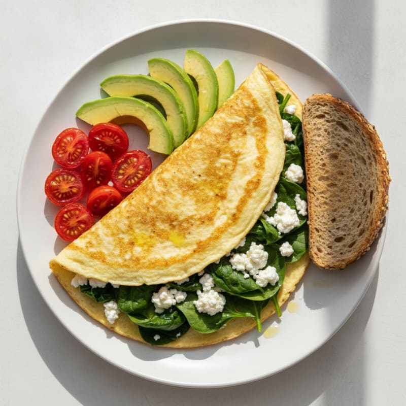 Egg White Spinach Omelette with Cottage Cheese and Cherry Tomatoes