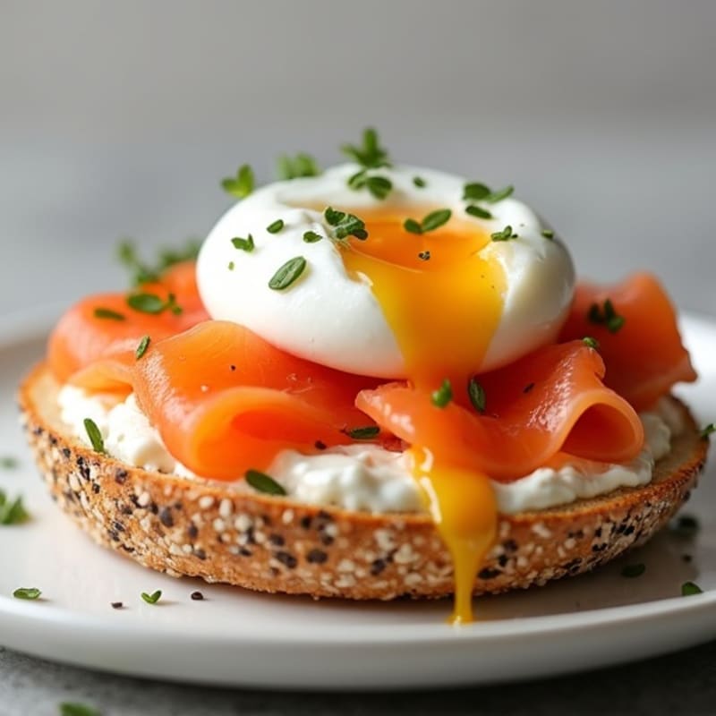 Open-Face Smoked Salmon with Herbed Cream Cheese on Toasted Everything Bagel