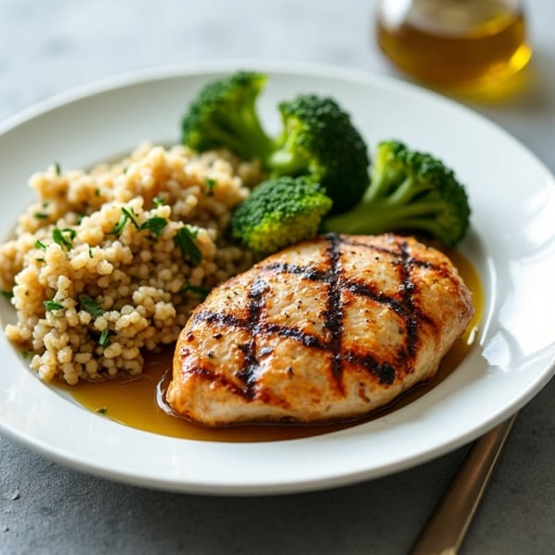 Grilled Chicken Breast with Quinoa and Roasted Broccoli