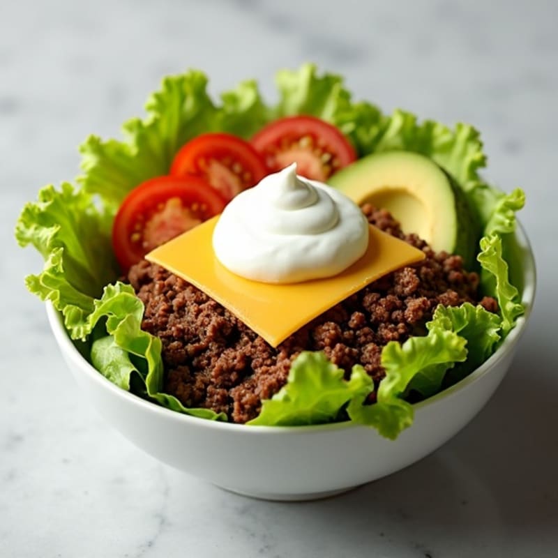 Lean Ground Beef Big Mac Style Bowl with Crispy Lettuce and Creamy Tangy Dressing