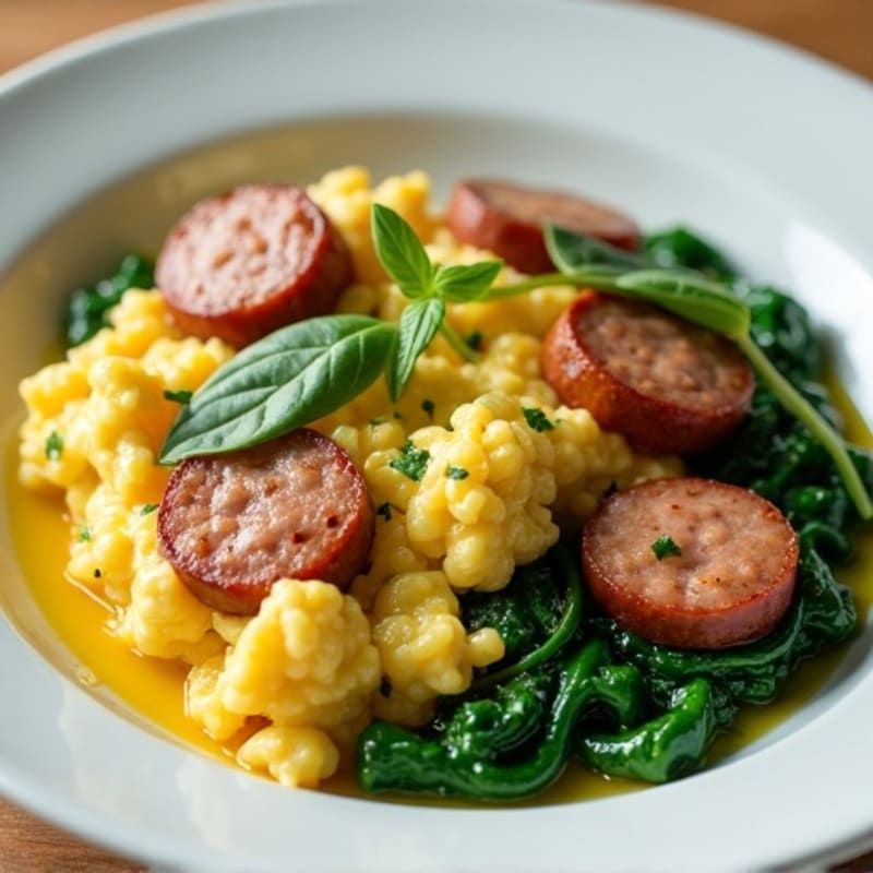 Egg White and Turkey Sausage Scramble with Spinach