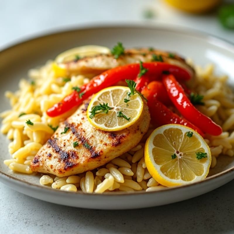 Sheet Pan Lemon-Herb Chicken and Roasted Bell Peppers with Rice Pasta