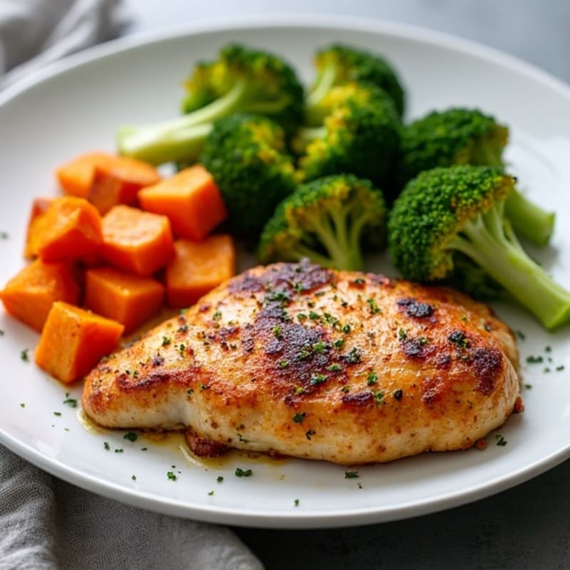 Sheet Pan Roasted Sweet Potato and Chicken with Crispy Broccoli