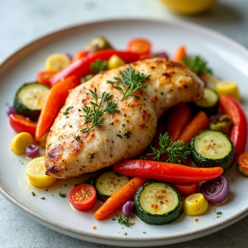 Sheet Pan Herb-Roasted Chicken with Rainbow Vegetables