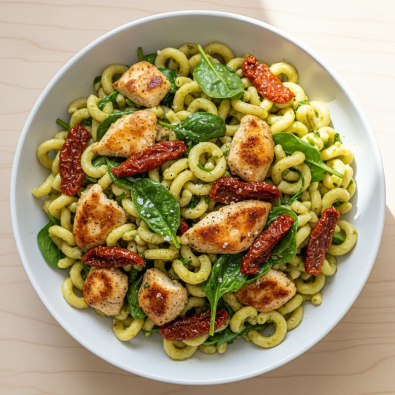 Pesto Chicken Pasta with Sun-Dried Tomatoes