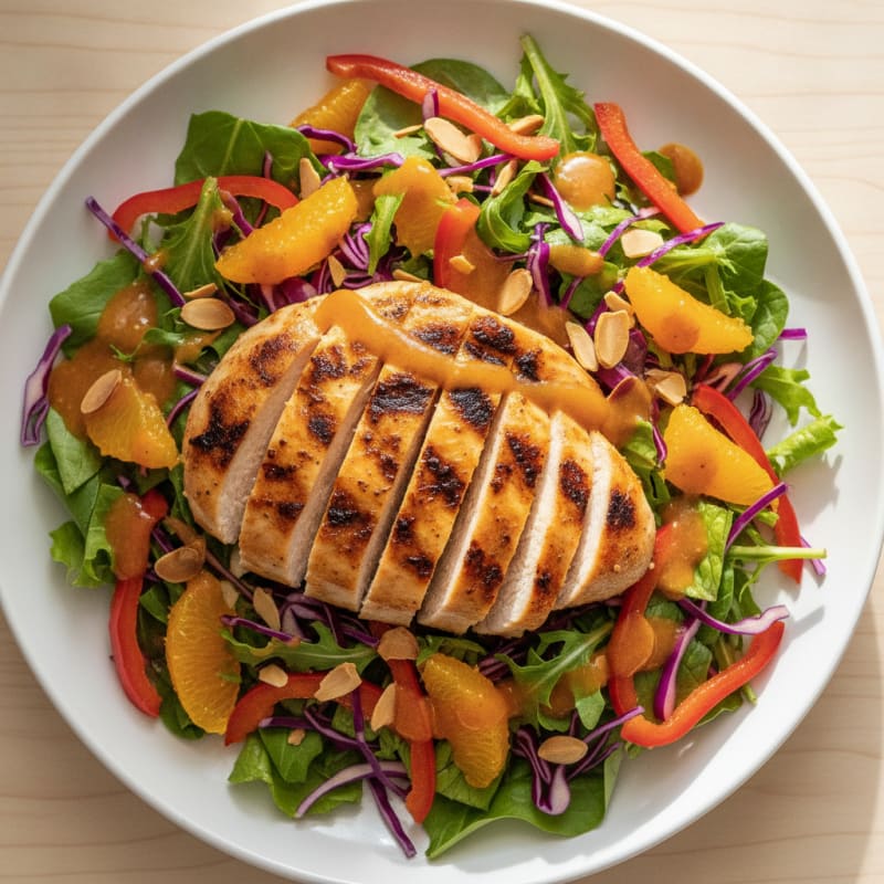 Grilled Chicken and Crunchy Vegetable Salad with Citrus Dressing